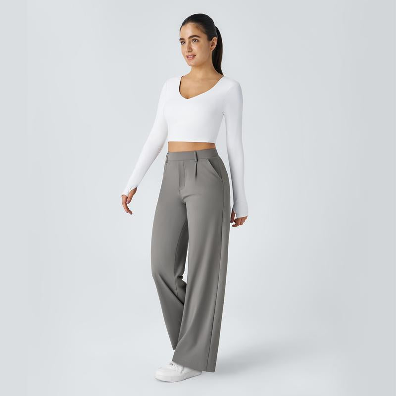 TheFitara Flex High Waisted Plicated Side Pocket Straight Leg Work Pants