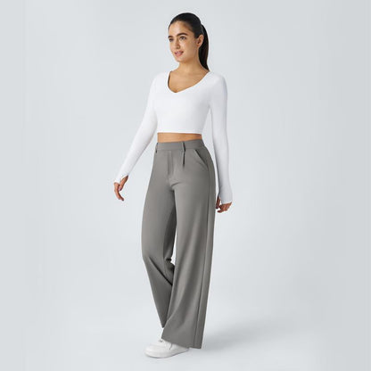 TheFitara Flex High Waisted Plicated Side Pocket Straight Leg Work Pants